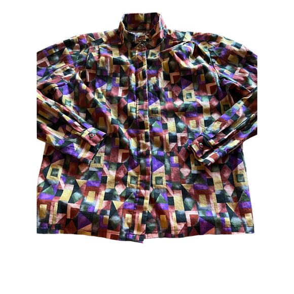 Vintage Handmade Blouse 1990’s Jeweltone Geometric Print Woman's Size 10 - Picture 3 of 9